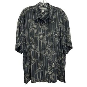 Tori Richard Mens XL Silk Hawaiian Shirt Floral Monstera Black Lime Button Up